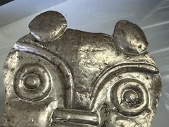 RARE AUTHENTIC PRE-COLUMBIAN SILVER HUMAN EFFIGY MASK W/ COA, SOUTH AMERICA