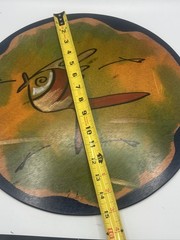 Kakadu Reut Shahar Signed Painted Wood Wall Art Mat Israel Fish 15″ Round