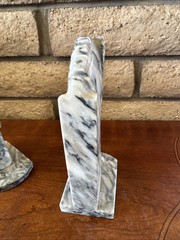 Vintage Pair Carved Stone Marble Horse Head Book Ends Mexico Felt Bottoms