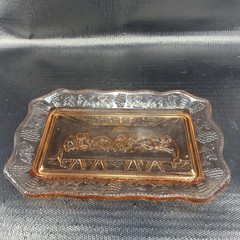 Vintage Tiara Indiana Glass Plate Tray Orange Pink The Last Supper Glass Dish