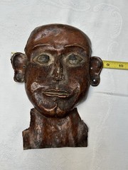 Vintage Hand Hammered Copper Face Mask Wall Art Jamaica 1967 Folk Art