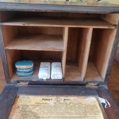 Vintage early 20th century possibly military pine first aid case Switzerland
