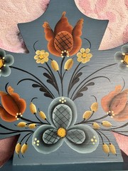 Vintage Norwegian Nordic Blue Rosemaling Wood Candle Holder Candelabra Folk Art
