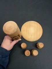 Vintage Wooden Pyrography Folk Art Decanter with 4 Stem Cups and Serving Tray