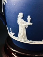 ANTIQUE WEDGWOOD DARK BLUE JASPER WARE DIP PITCHER c 1891 Sacrificial Figs 5”