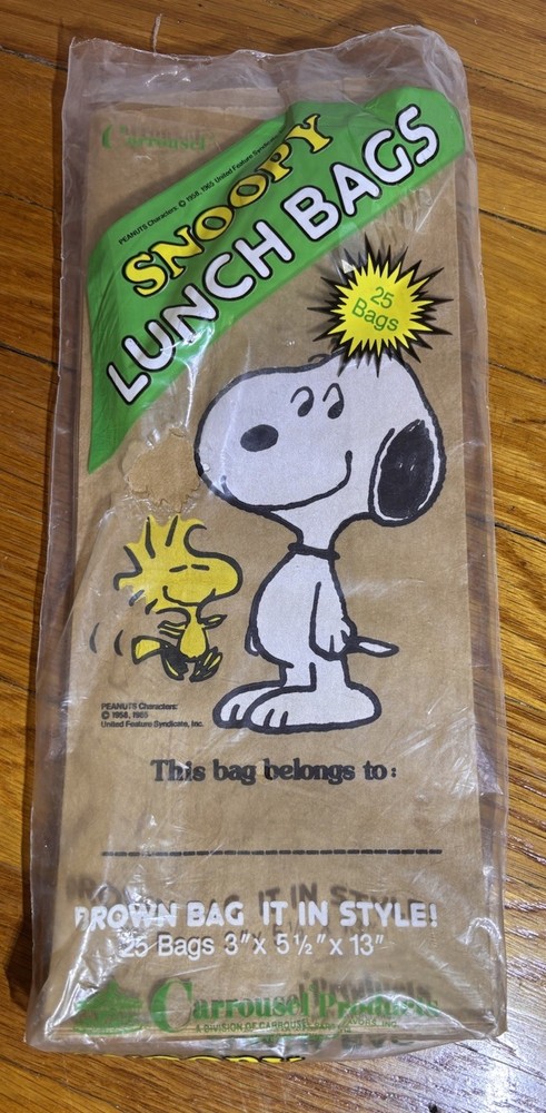 Lot of 15 Vintage Snoopy and Woodstock Brown Paper Lunch Bags Carrousel Products