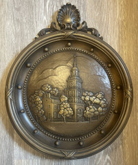 2 HOMCO Patriotic Independence Hall Mount Vernon Wall Decor Brown Gold VTG 60s