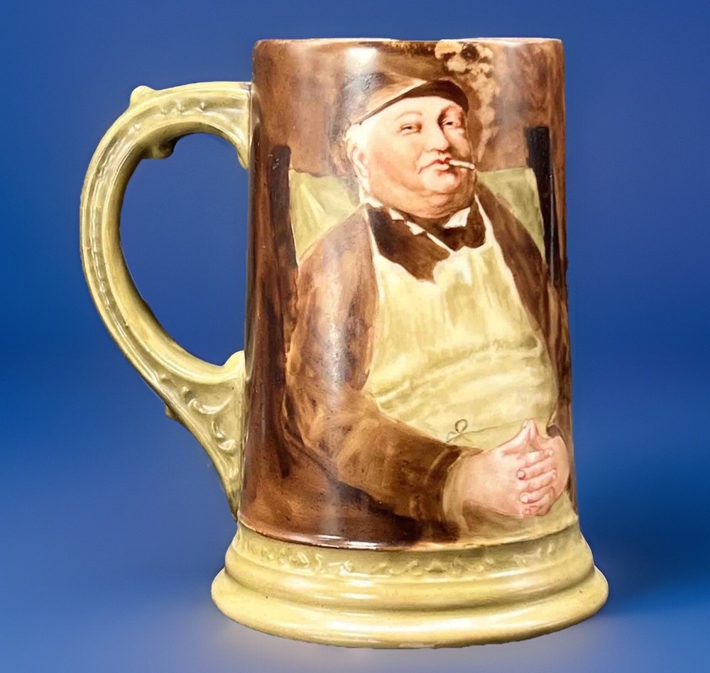 Limoges Tankard Store Keeper Man Smoking Hand Painted William Guerin Co.