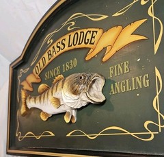 Old Bass Lodge Plaque 3D Fish Wall Mount Cabin Garage Man Cave Decor 27″x18