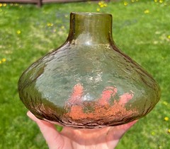 Hand Blown Amber Art Glass Vase Textured Pontil Base MCM Studio Glass