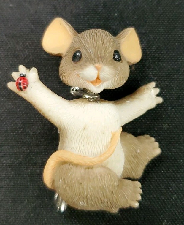Charming Tales Fitz Floyd Mouse Mice Figurine Lapel Pin Bobblehead Spring Head *