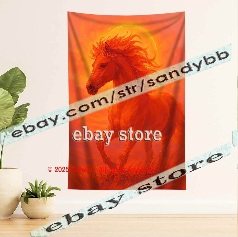 Fire Horse Spirit Tapestry 3D relief look Wall Art fantasy decor 39X59 in