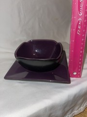 PartyLite Zen Candle Holder Set Purple Ceramic Modern Square Glazed Multi-Part