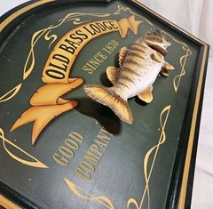 Old Bass Lodge Plaque 3D Fish Wall Mount Cabin Garage Man Cave Decor 27″x18