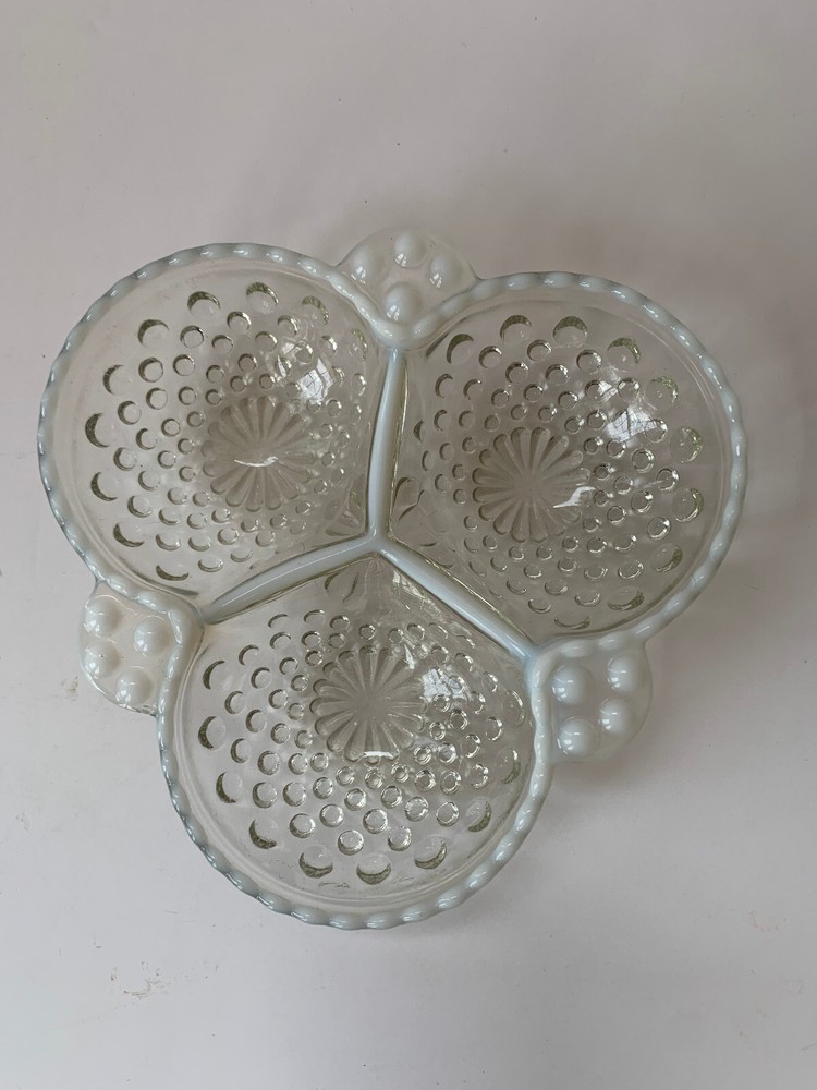 Vintage Anchor Hocking Moonstone milk white and clear candy dish