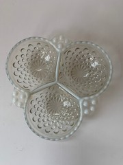 Vintage Anchor Hocking Moonstone milk white and clear candy dish