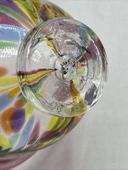 2 Vtg Kitras Art Glass Hand Blown Bowl with Pedestal Decor Multi Colour Signed