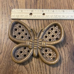 Vintage Burwood Brown Wicker Design Butterflies Set of 3 Wall Decor #2596 3.5″