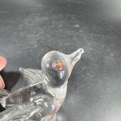 Hand Blown Art Glass Clear Bird Figurine Delicate With Red Orange Eyes Hand Made