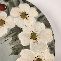 2 VTG Hand Painted Round Wood Lid Dogwood Berries Chickadee Bird Farmhouse Decor