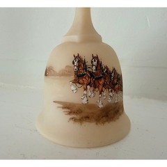 Fenton Art Glass Budweiser Clydesdales Bell 8 Horse Hitch Custard Satin 1980s