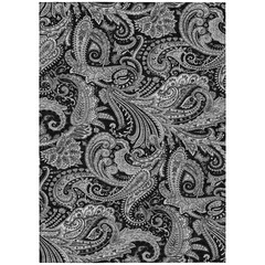 10′ X 14′ Black Gray And White Paisley Washable Rug