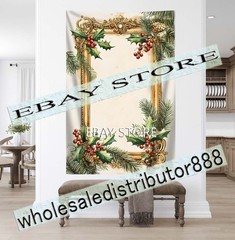 Gold Frame Holly tapestry traditional Christmas border decor 59X82 in