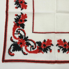 Ukrainian Traditional Cross-Stitched Square 17″ Table Runner in Black and Red