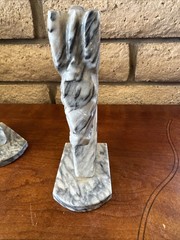 Vintage Pair Carved Stone Marble Horse Head Book Ends Mexico Felt Bottoms