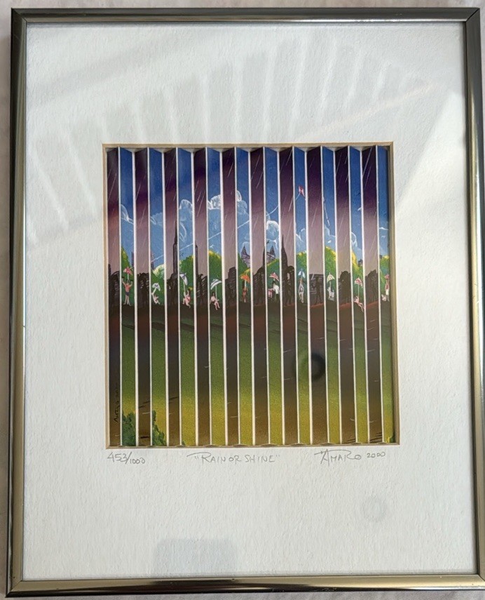Julio Amaro 2000 “Rain of Shine” 453/1000, Signed Framed Painting Matted Art
