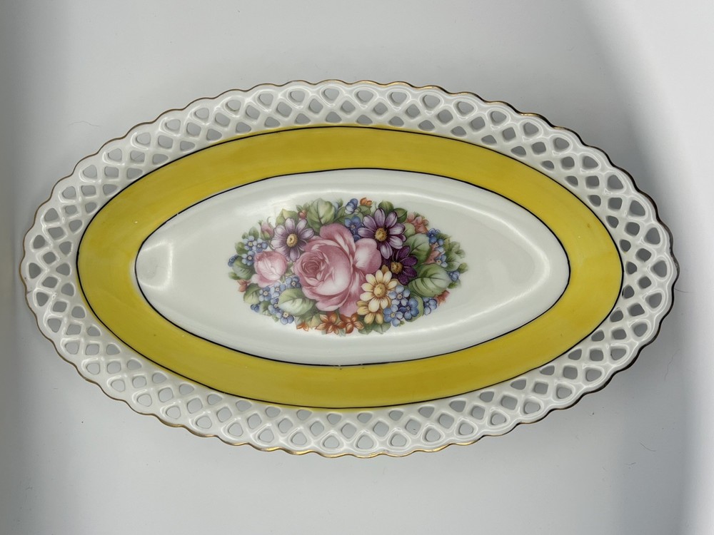 VTG Porcelain HAND-painted Schuman Bavarian Reticulated serving dish 11.5” Rose