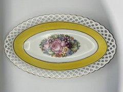 VTG Porcelain HAND-painted Schuman Bavarian Reticulated serving dish 11.5” Rose