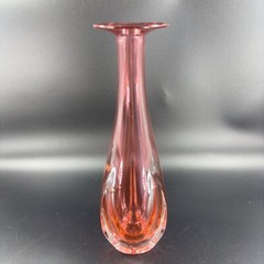 1990s Hand Blown Glass Vase Artist Signed Cranberry Faceted Glass Vase Vintage