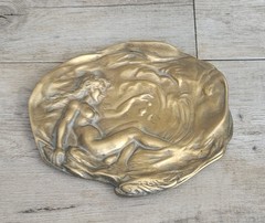 Brass Art Nouveau Trinket Dish Card Pin Tray, Heavy Quality Vide Poche Art…