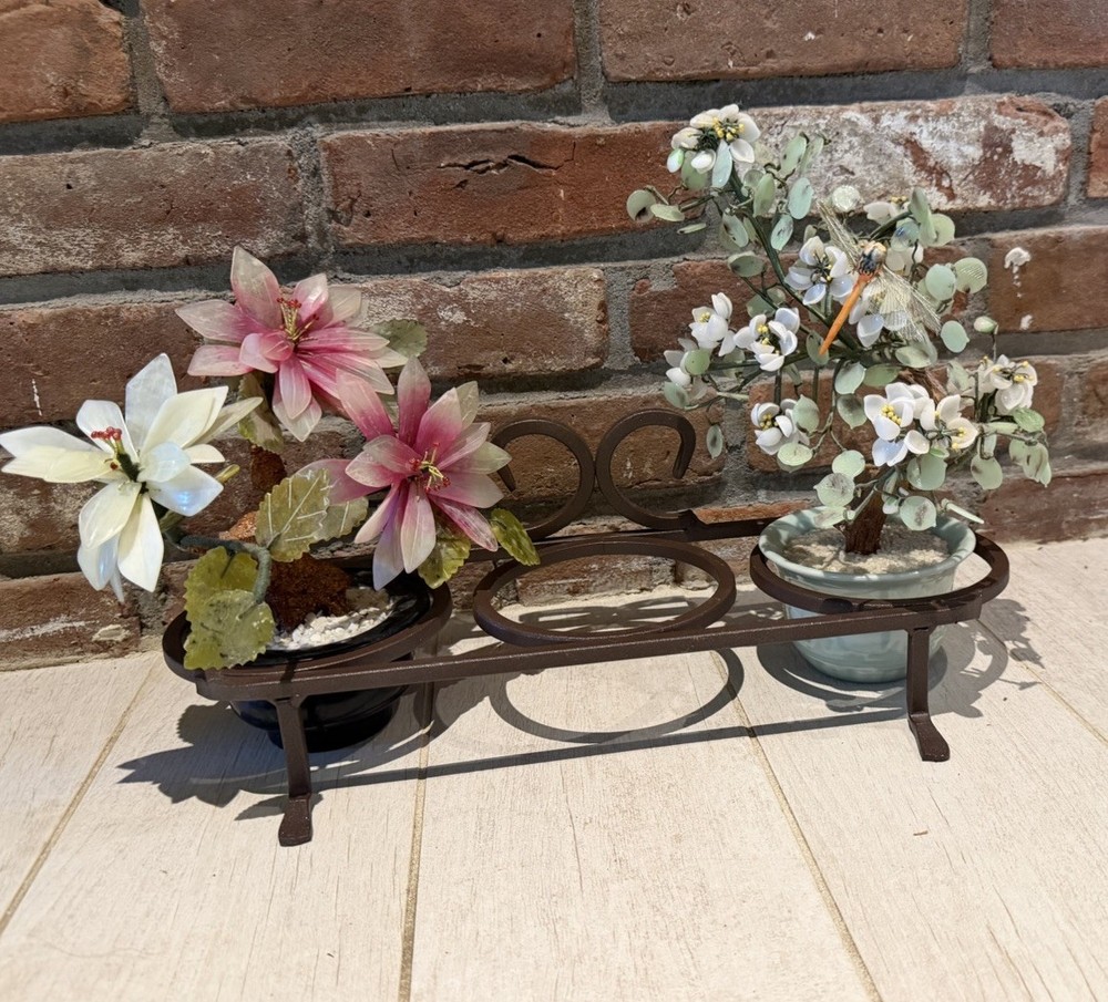 VTG Planter Flower Stand small Pot Holder Rack wrought iron decorative scrolls