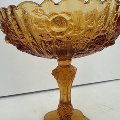 Vintage Fenton Rose Amber Footed Pedestal Glass Compote Candy Dish Trinket Bowl