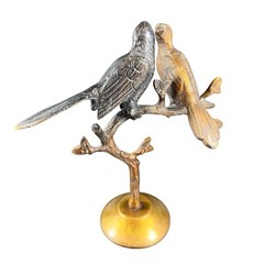 Vintage Brass Love Birds Sitting On The Tree Sculpture Figurine Heavy Figure VTG