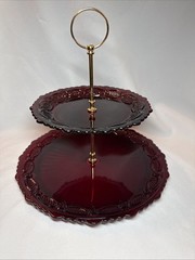 Vintage Avon The 1876 Cape Cod Collection Ruby Red Two Tier Server