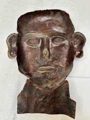 Vintage Hand Hammered Copper Face Mask Wall Art Jamaica 1967 Folk Art