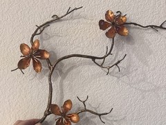 Vintage 60s Home Interior MCM Copper & Gold Tone Metal Wall Art Flower Stems