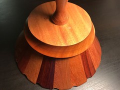 Multi-Colored Segmented Turned Wood Pedestal Bowl with Cut Out Rim Design