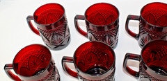 6 Avon 1876 Cape Cod Ruby Red Glass President Celebration Mugs – 4″ High