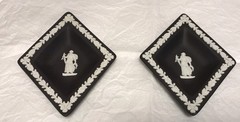 VTG Wedgwood Black/White Neo-Classic Style Jasperware TWO Diamond Shaped Dishes