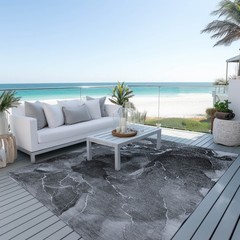 8′ X 10′ Black Gray And White Abstract Washable Rug