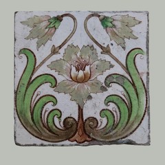 Set of 5 Antique Art Nouveau Floral Tiles Henry Richards Tile Co. (HRT & Co)