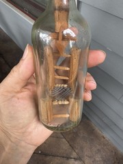 Whimsy Bottle * Not A Ship in Bottle * Folk Art * Wooden Chair With Woven Seat