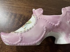 2 Antique 1868 Porcelain Slippers Victorian Edwardian Gold Trim Hand Painted PJF