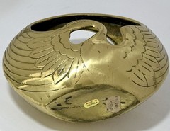 Vintage MCM Solid Brass Swan Planter Bowl Catchall with Handle ~Korea