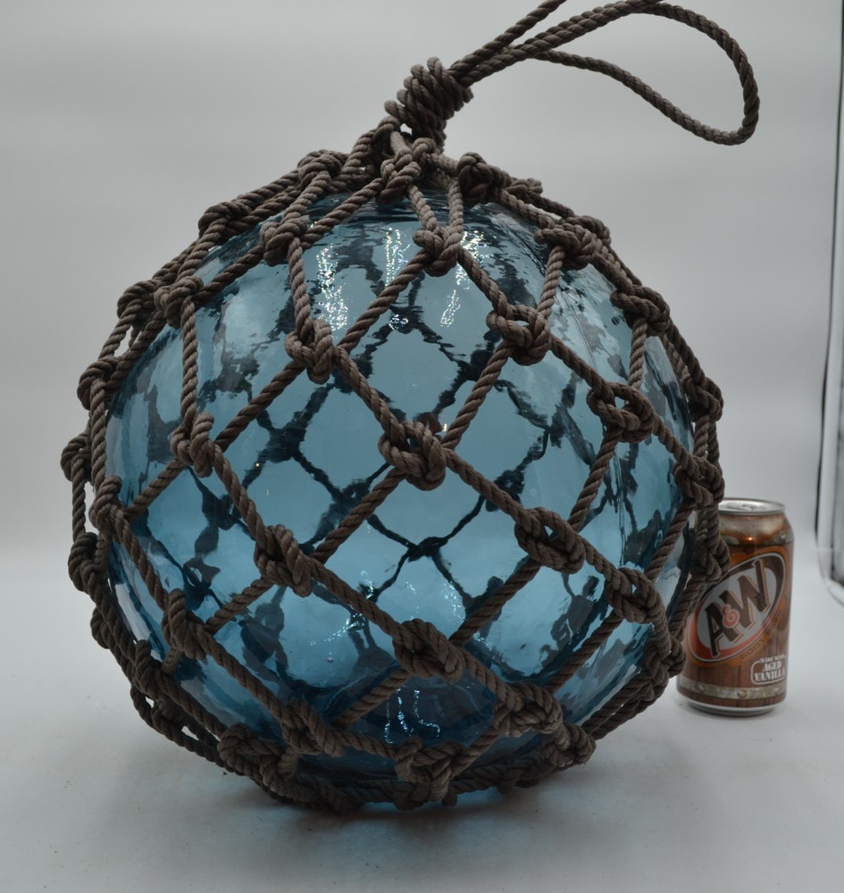 VINTAGE GLASS FISHING FLOAT IN GREY BLUE