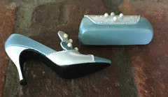 NOS AVON All Dressed Up miniature Ethereal BLUE High Heel SHOE and HANDBAG